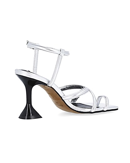 360 degree animation of product Silver strappy heeled sandals frame-13