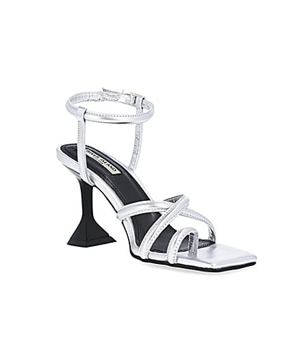 360 degree animation of product Silver strappy heeled sandals frame-18