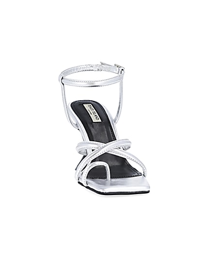 360 degree animation of product Silver strappy heeled sandals frame-20