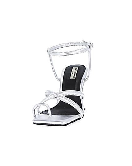 360 degree animation of product Silver strappy heeled sandals frame-22