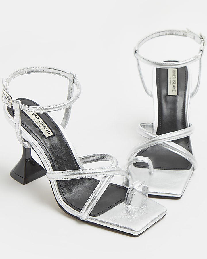 Silver strappy heeled sandals