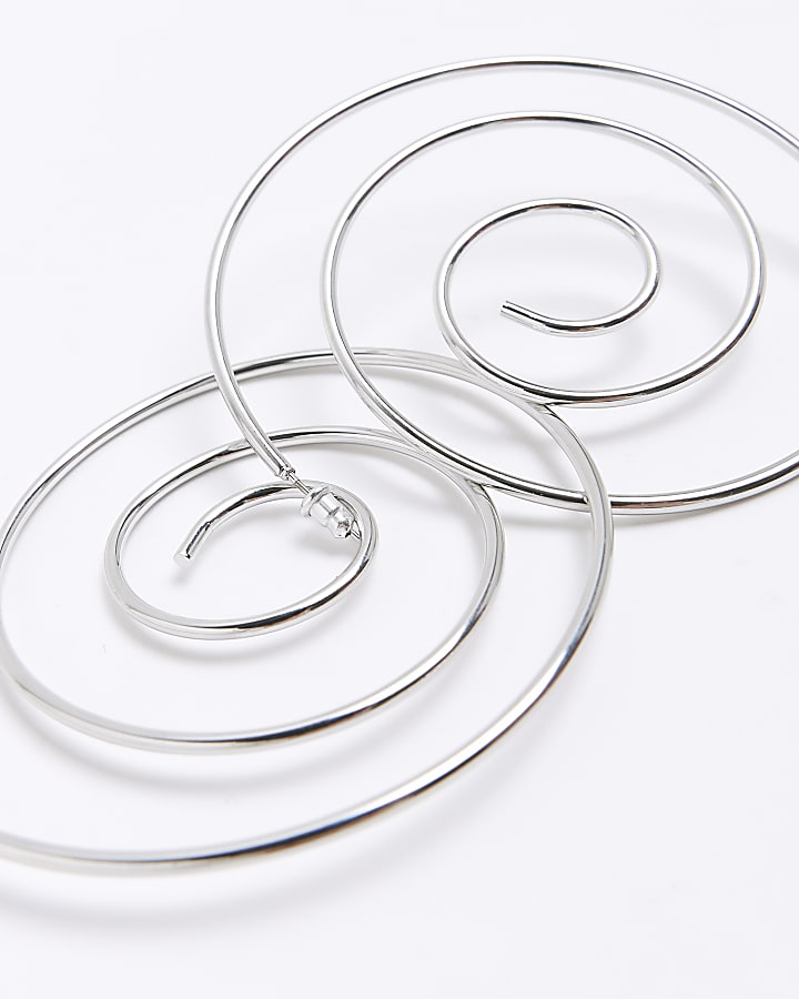 Silver swirl hoop earrings