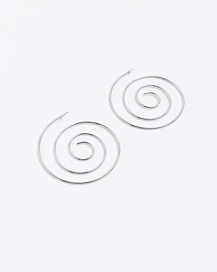 Silver swirl hoop earrings