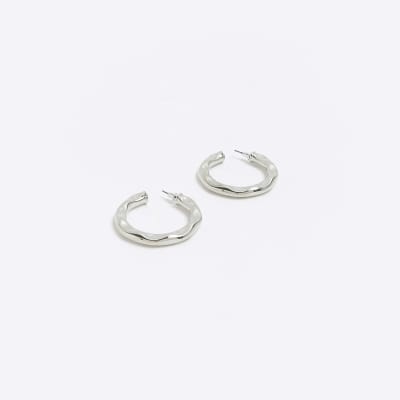 Silver textured hoop earrings River Island