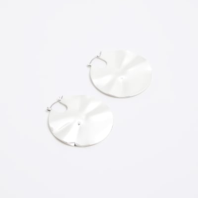 Silver Textured Hoop Earrings River Island