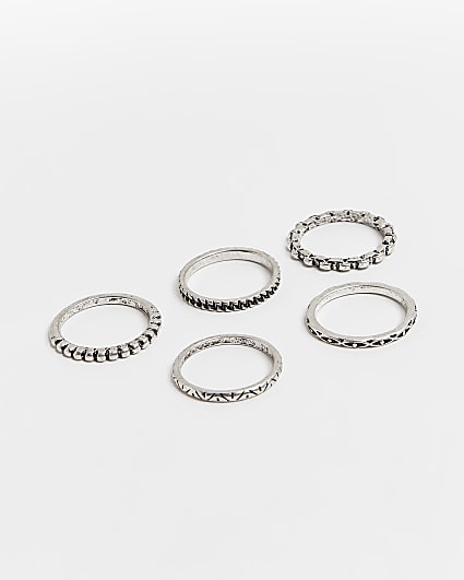 Silver textured ring multipack