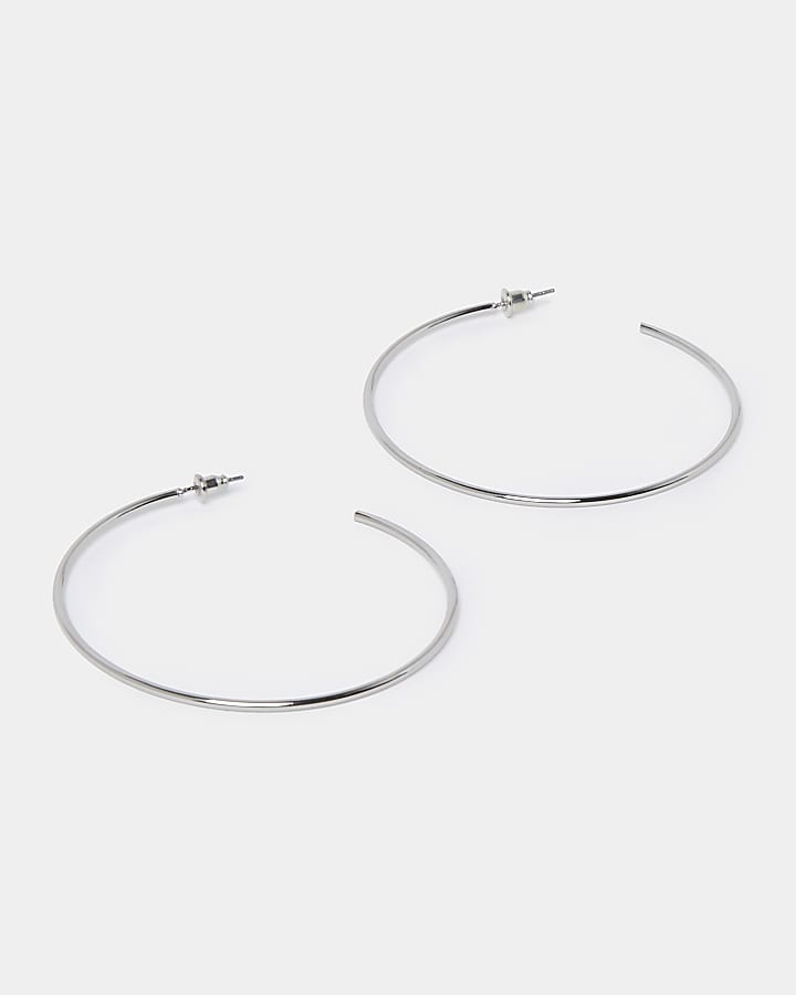 Silver thin hoop earrings