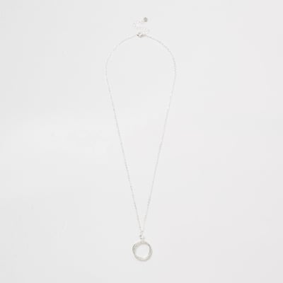 Silver tone circle diamante drop necklace River Island