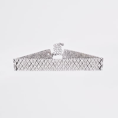 Silver tone diamante embellished choker