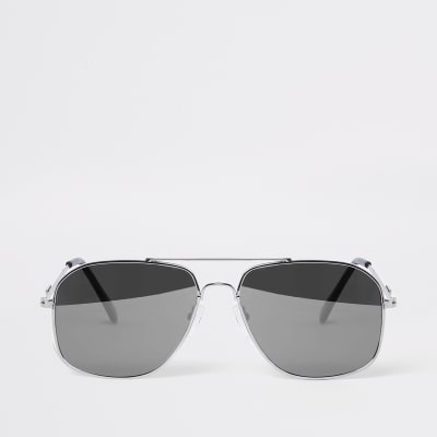 Silver Tone Mirror Aviator Sunglasses River Island 