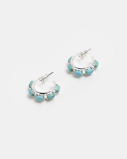 Silver turquoise hoop earrings