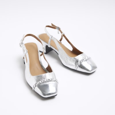 Wide fit silver hot sale slingback shoes