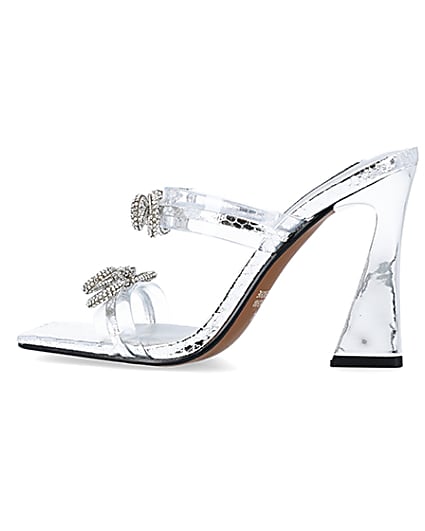 360 degree animation of product Silver wide fit bow detail heeled mules frame-4