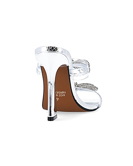 360 degree animation of product Silver wide fit bow detail heeled mules frame-10