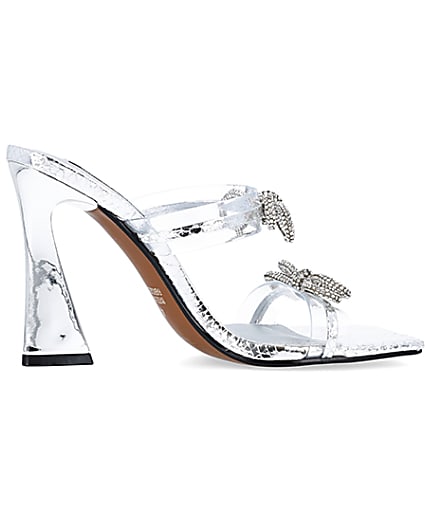 360 degree animation of product Silver wide fit bow detail heeled mules frame-14