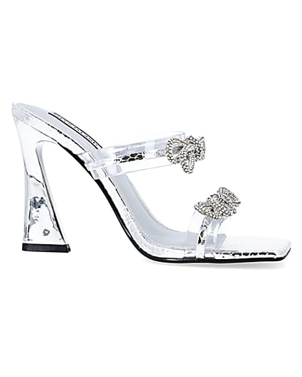 360 degree animation of product Silver wide fit bow detail heeled mules frame-16
