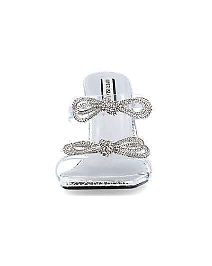 360 degree animation of product Silver wide fit bow detail heeled mules frame-21