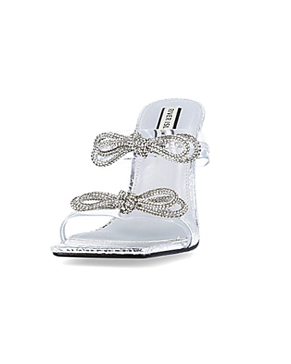 360 degree animation of product Silver wide fit bow detail heeled mules frame-22