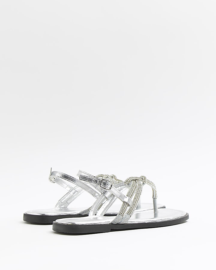 Silver wide fit diamante gladiator sandals