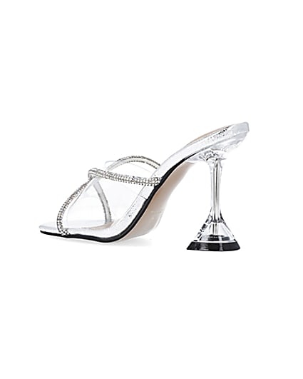 360 degree animation of product Silver wide fit diamante heeled mules frame-5