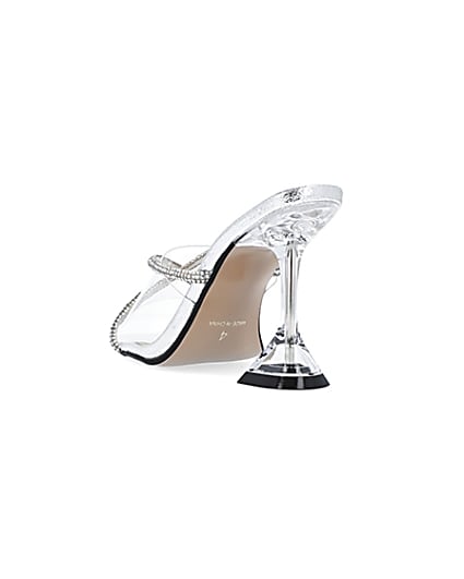 360 degree animation of product Silver wide fit diamante heeled mules frame-7