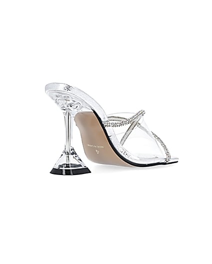 360 degree animation of product Silver wide fit diamante heeled mules frame-12