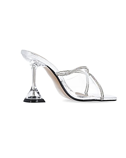 360 degree animation of product Silver wide fit diamante heeled mules frame-14