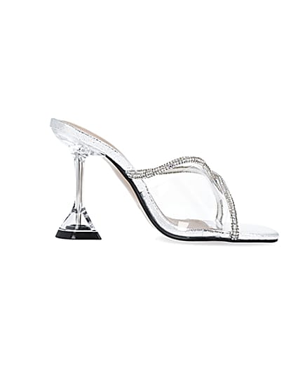 360 degree animation of product Silver wide fit diamante heeled mules frame-15