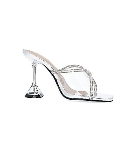 360 degree animation of product Silver wide fit diamante heeled mules frame-16