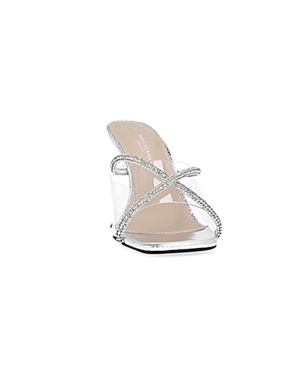 360 degree animation of product Silver wide fit diamante heeled mules frame-20