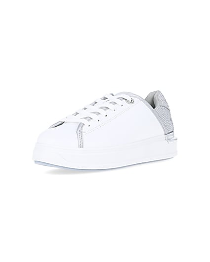 360 degree animation of product Silver wide fit diamante trainers frame-0