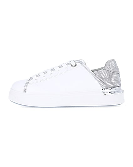 360 degree animation of product Silver wide fit diamante trainers frame-3