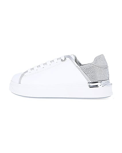 360 degree animation of product Silver wide fit diamante trainers frame-4