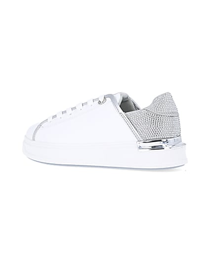 360 degree animation of product Silver wide fit diamante trainers frame-5