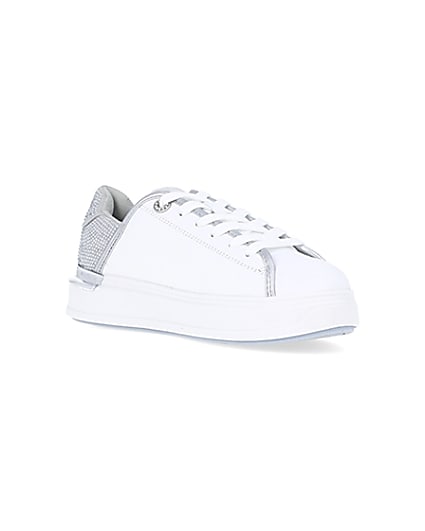 360 degree animation of product Silver wide fit diamante trainers frame-18