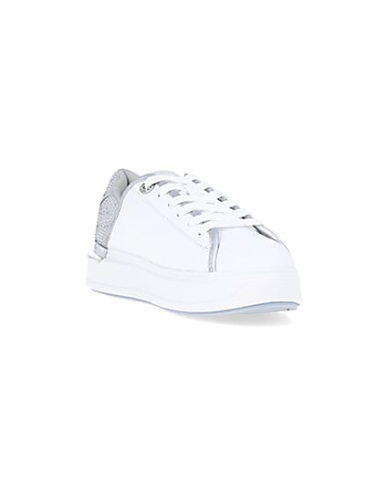 360 degree animation of product Silver wide fit diamante trainers frame-19