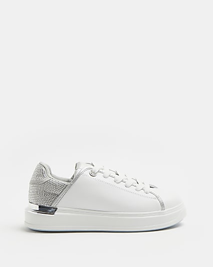 Silver wide fit diamante trainers