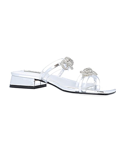 360 degree animation of product Silver wide fit embellished bow sandals frame-17