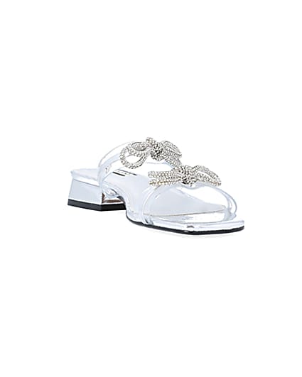 360 degree animation of product Silver wide fit embellished bow sandals frame-19