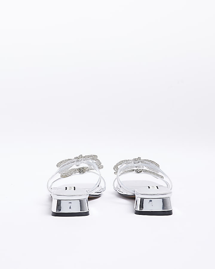 Silver wide fit embellished bow sandals