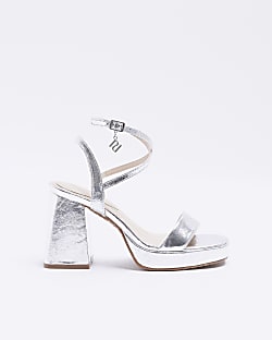 Silver wide fit platform heeled sandals