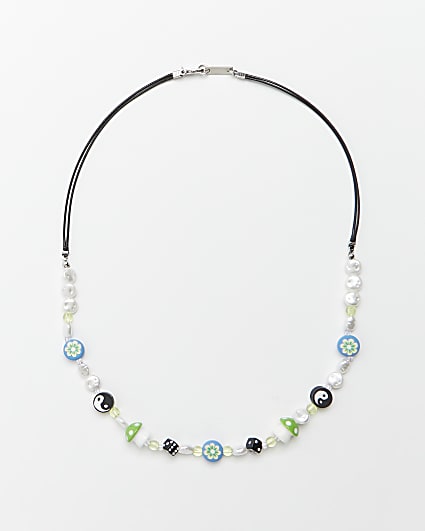 Silver yin and yang beaded necklace