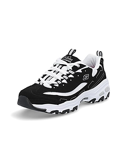 360 degree animation of product Skechers black D’Lite Biggest Fan trainers frame-0