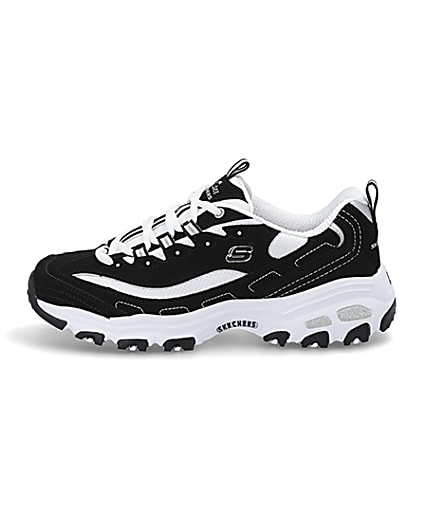 360 degree animation of product Skechers black D’Lite Biggest Fan trainers frame-3