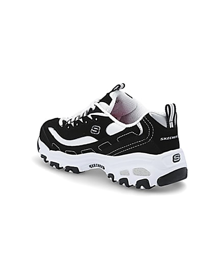 360 degree animation of product Skechers black D’Lite Biggest Fan trainers frame-6