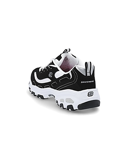360 degree animation of product Skechers black D’Lite Biggest Fan trainers frame-7