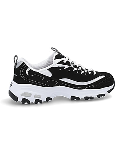360 degree animation of product Skechers black D’Lite Biggest Fan trainers frame-14