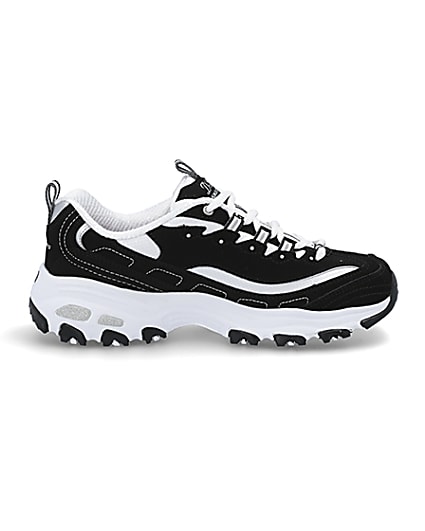 360 degree animation of product Skechers black D’Lite Biggest Fan trainers frame-15