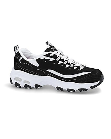 360 degree animation of product Skechers black D’Lite Biggest Fan trainers frame-16