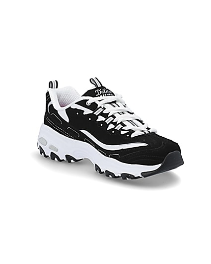 360 degree animation of product Skechers black D’Lite Biggest Fan trainers frame-18